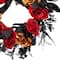 22" Red & Gold Roses with Black Foliage Halloween Wreath